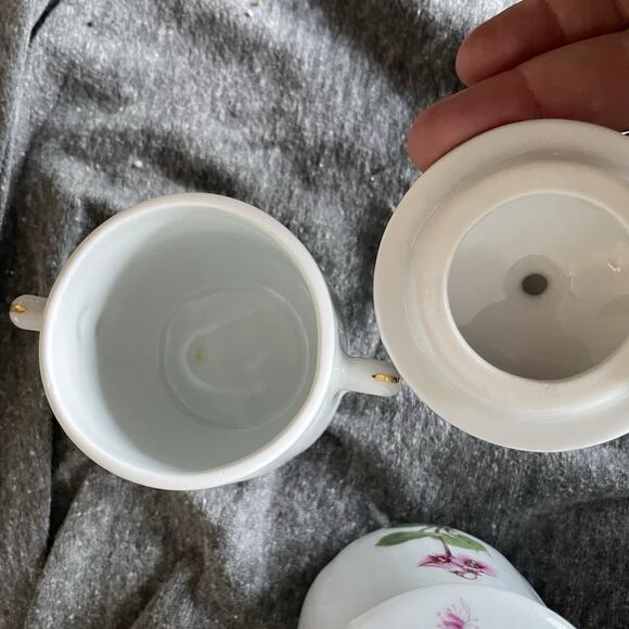 Louis Lourioux Le Faune Wild Flower pot de creme ramekins matching tray Vintage - Picture 6 of 12